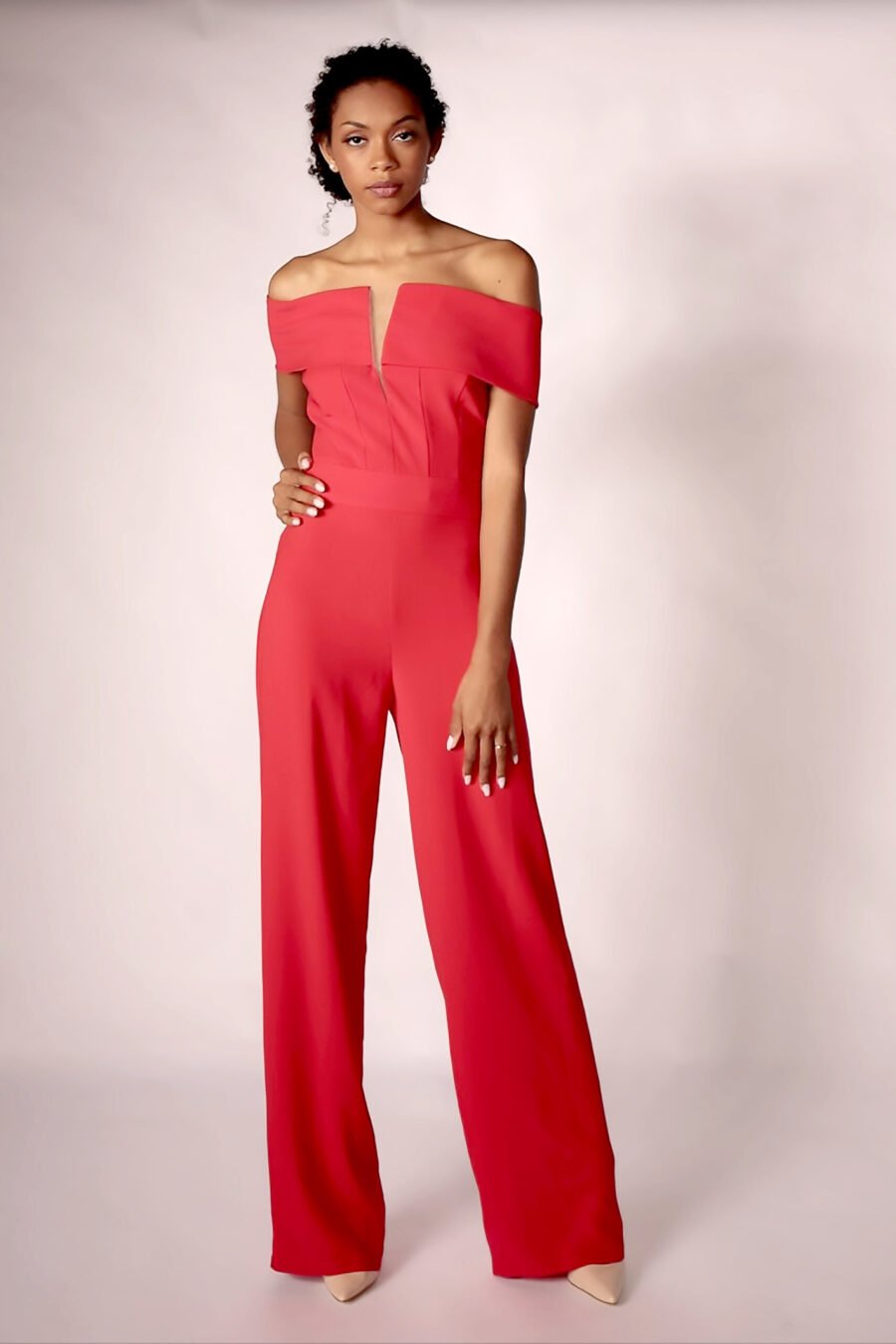 V-BANDEAU OFF SHOULDERS JUMPSUIT