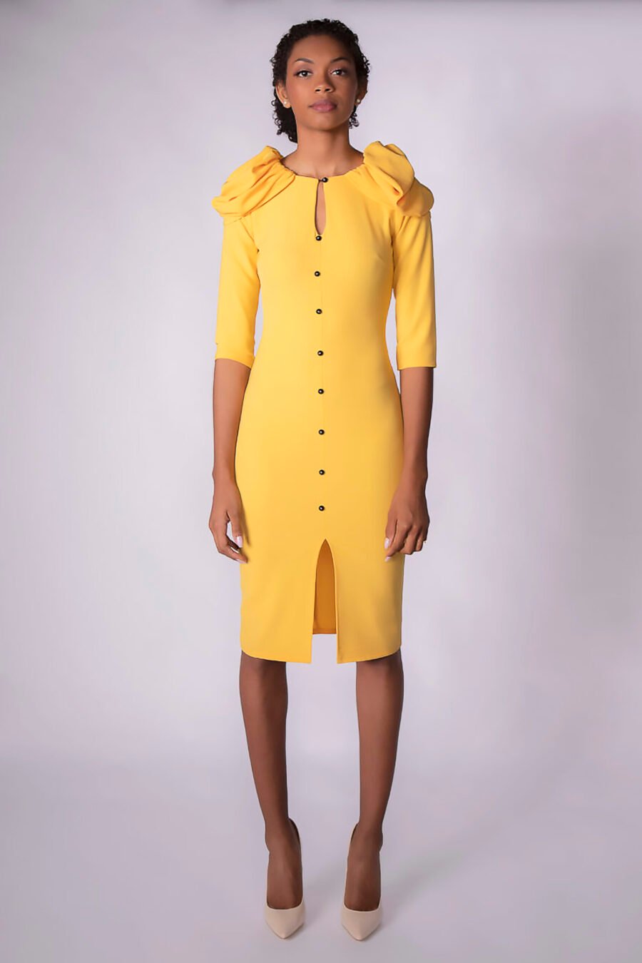 SHOULDER PADS MIDI DRESS