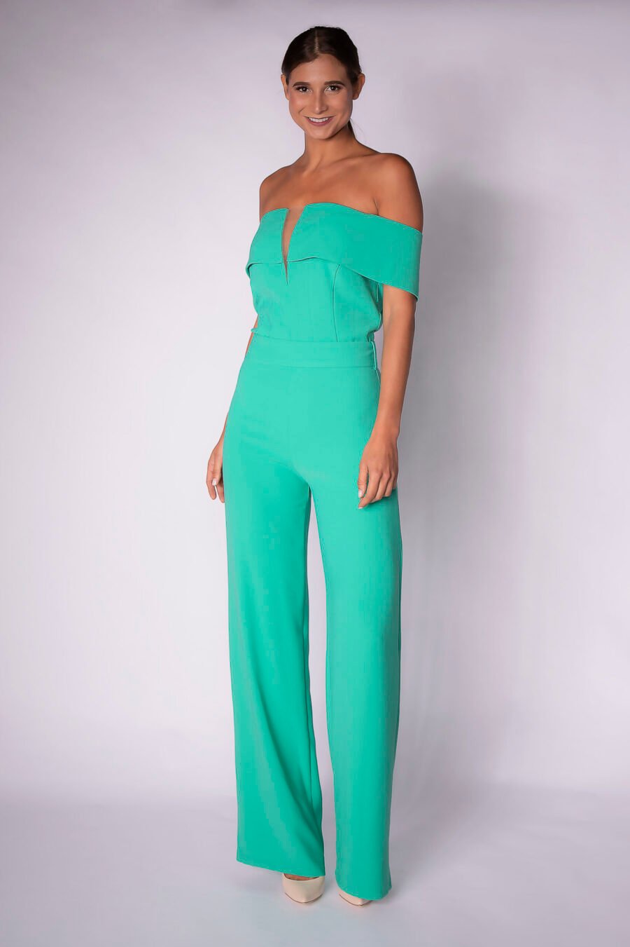 V-BANDEAU OFF-SHOULDERS JUMPSUIT
