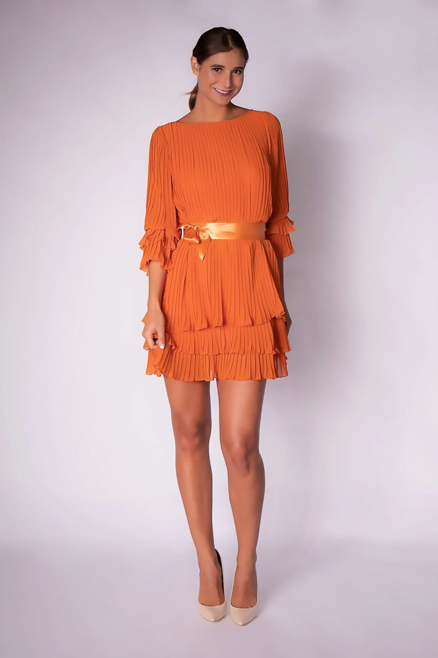 PLEATED WAIST-TIE DRESS