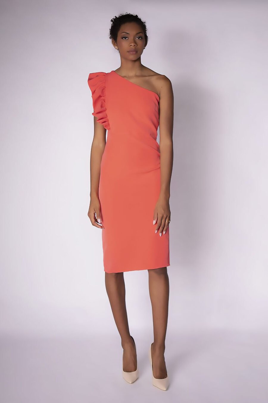 ASYMMETRICAL SHOULDER MIDI DRESS