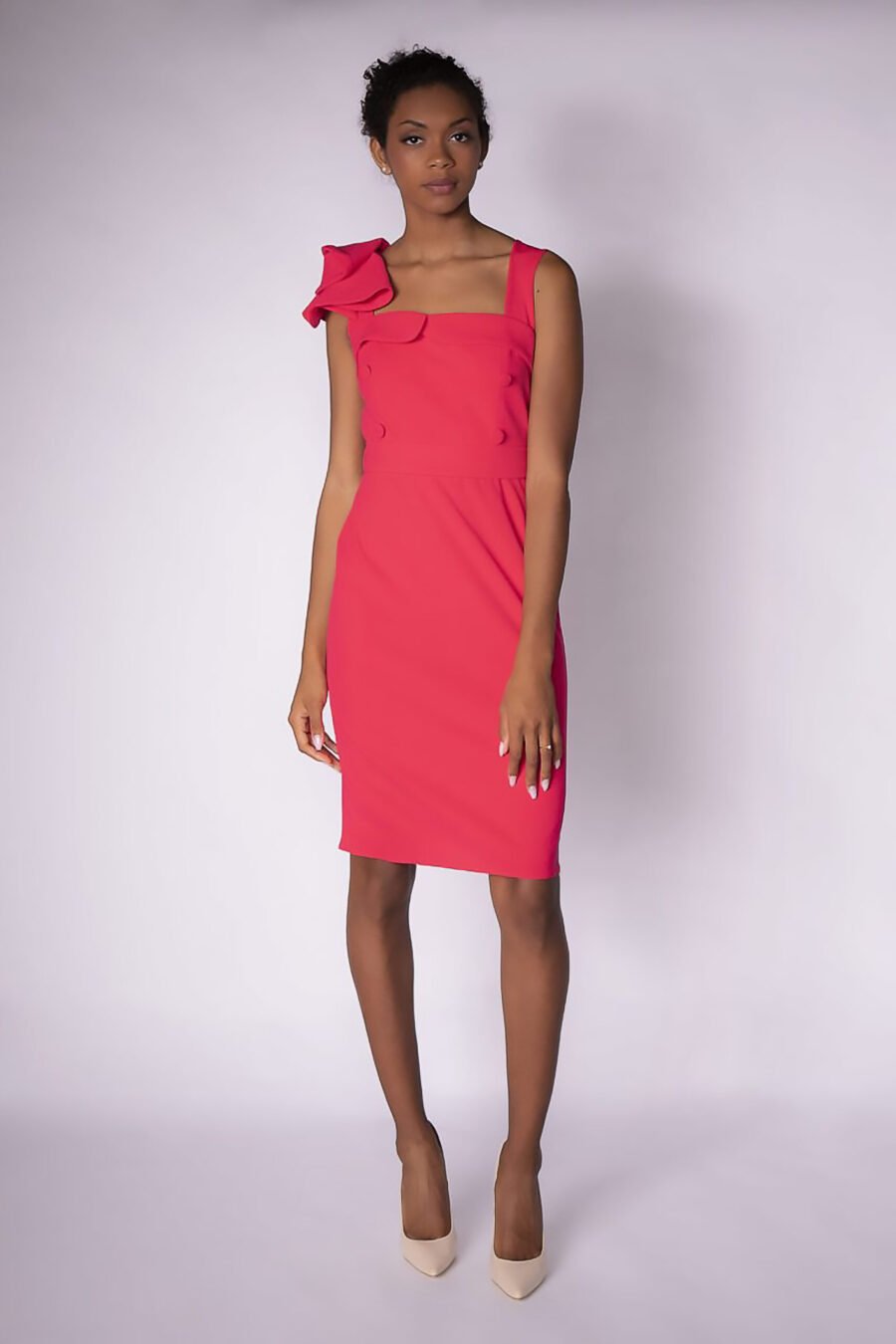 KNEE-LENGTH BELTED DRESS