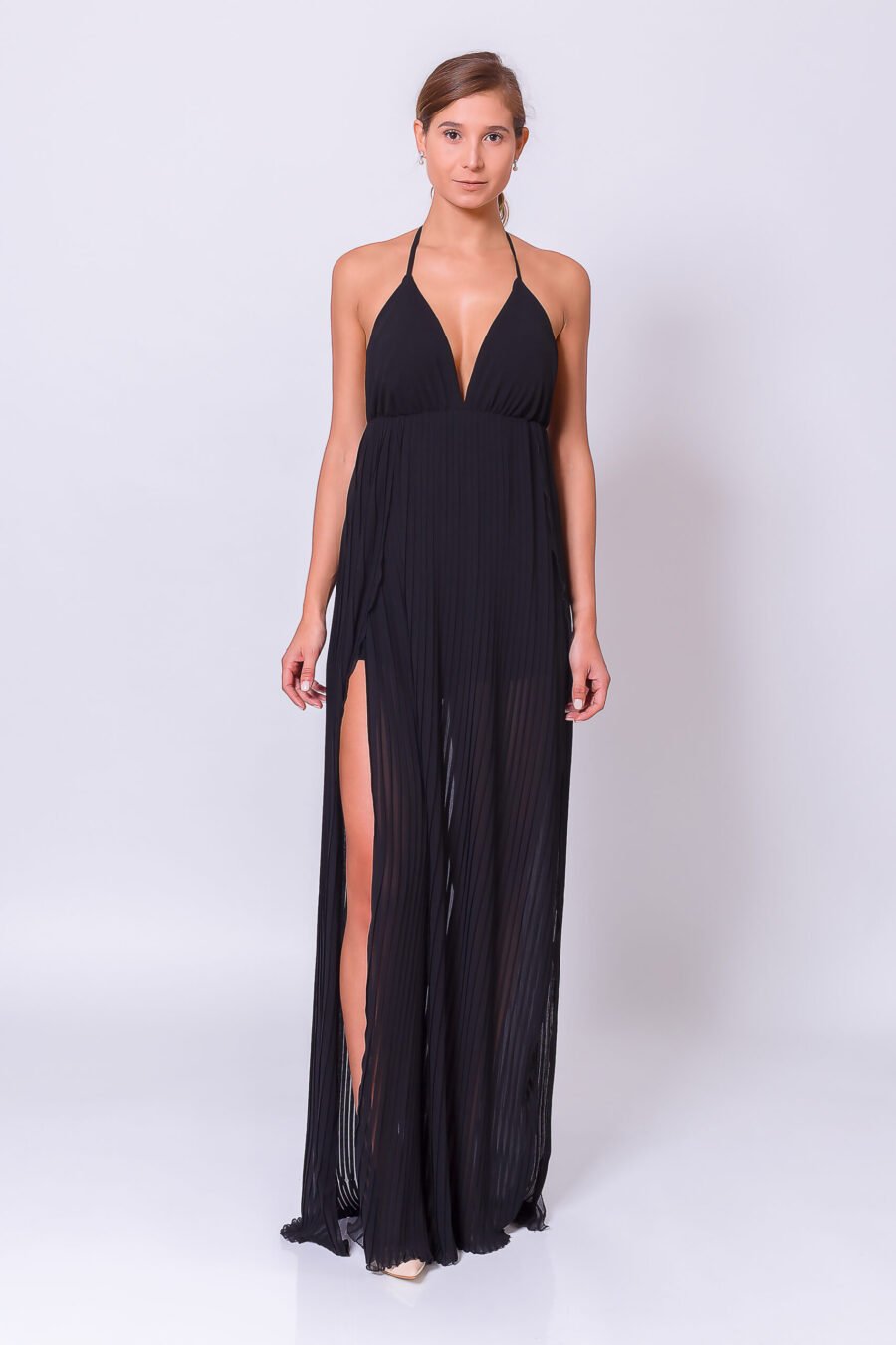 CHIFFON PLEATED HALTER DRESS