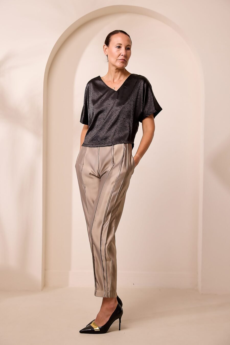 TWO-TONE SATIN PANEL TOP (One-To-One limited piece)