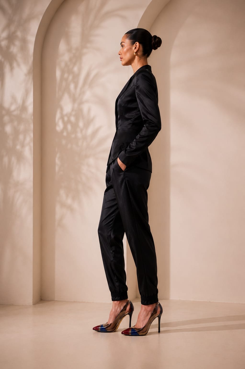 Dalila DCarvalho Black Floral-Appliqué Tailored Trousers